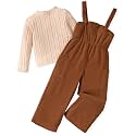 HINTINA Toddler Girl Corduroy Pinafore Overall Jumpsuit 2 Pieces Outfits