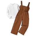 HINTINA Toddler Girl Corduroy Pinafore Overall Jumpsuit 2 Pieces Outfits
