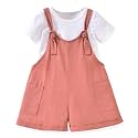 HINTINA Toddler Girl Overall Shorts Set Adjustable Loose Jumpsuit Short Sleeve T-shirt Vacation Summer Outfits with Pockets