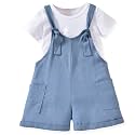 HINTINA Toddler Girl Overall Shorts Set Adjustable Loose Jumpsuit Short Sleeve T-shirt Vacation Summer Outfits with Pockets