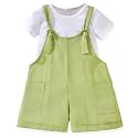 HINTINA Toddler Girl Overall Shorts Set Adjustable Loose Jumpsuit Short Sleeve T-shirt Vacation Summer Outfits with Pockets