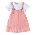 HINTINA Toddler Girl Overall Shorts Set Adjustable Loose Jumpsuit Short Sleeve T-shirt Vacation Summer Outfits with Pockets