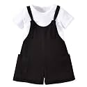 HINTINA Toddler Girl Overall Shorts Set Adjustable Loose Jumpsuit Short Sleeve T-shirt Vacation Summer Outfits with Pockets