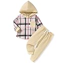 HINTINA Toddler Little Boy Plaid Sweatsuit Outfits Long Sleeve Hooded Sweatshirt Hoodie Fall Winter Clothes Clothing Set