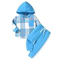 HINTINA Toddler Little Boy Plaid Sweatsuit Outfits Long Sleeve Hooded Sweatshirt Hoodie Fall Winter Clothes Clothing Set