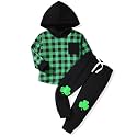 HINTINA Toddler Little Boy Plaid Sweatsuit Outfits Long Sleeve Hooded Sweatshirt Hoodie Fall Winter Clothes Clothing Set