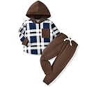 HINTINA Toddler Little Boy Plaid Sweatsuit Outfits Long Sleeve Hooded Sweatshirt Hoodie Fall Winter Clothes Clothing Set