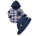 HINTINA Toddler Little Boy Plaid Sweatsuit Outfits Long Sleeve Hooded Sweatshirt Hoodie Fall Winter Clothes Clothing Set