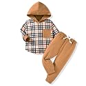 HINTINA Toddler Little Boy Plaid Sweatsuit Outfits Long Sleeve Hooded Sweatshirt Hoodie Fall Winter Clothes Clothing Set