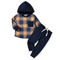 HINTINA Toddler Little Boy Plaid Sweatsuit Outfits Long Sleeve Hooded Sweatshirt Hoodie Fall Winter Clothes Clothing Set