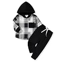 HINTINA Toddler Little Boy Plaid Sweatsuit Outfits Long Sleeve Hooded Sweatshirt Hoodie Fall Winter Clothes Clothing Set