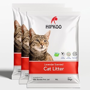 hipkoo exclusive cat litter 15kg 100 natural lavender scented clumping bentonite clay dust free premium absorbent eco-friendly sand for all breeds of cats 3 packs of 5 kgs combo