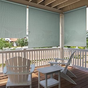 hippo 230 gsm roller blind for wall mount outdoor shade hdpe 95 sun protection light filtering balcony blinds with crank handle 3ftx9ft country-blue