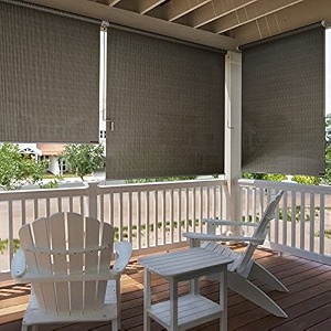 hippo 230 gsm roller blind for wall mount outdoor shade hdpe 95 sun protection light filtering balcony blinds with crank handle 3ftx5ft desert-storm