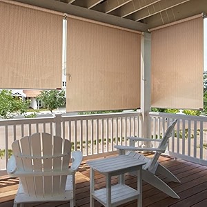 hippo 230 gsm roller blind for wall mount outdoor shade hdpe 95 sun protection light filtering balcony blinds with crank handle 3ftx5ft persian-beige