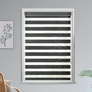 hippo premium zebra blinds wooden design polyester blend semicomplete privacy indoor roller blinds for windows dark-grey 3ftx5ft