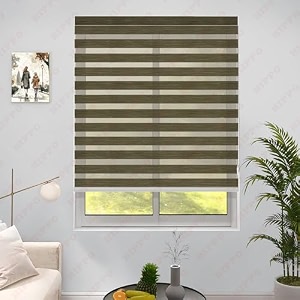 hippo premium zebra blinds wooden design polyester blend semicomplete privacy indoor roller blinds for windows tan-green 4ftx7ft