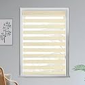 HIPPO Premium Zebra Blinds Wooden Design Polyester Blend Semi/Complete Privacy Indoor Roller Blinds for Windows (Natural-Beige, 3FTX5FT)