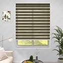 HIPPO Premium Zebra Blinds Wooden Design Polyester Blend Semi/Complete Privacy Indoor Roller Blinds for Windows (Tan-Green, 3FTX9FT)