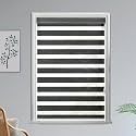 HIPPO Premium Zebra Blinds Wooden Design Polyester Blend Semi/Complete Privacy Indoor Roller Blinds for Windows (Dark-Grey, 4FTX9FT)