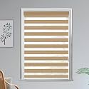 HIPPO Premium Zebra Blinds Wooden Design Polyester Blend Semi/Complete Privacy Indoor Roller Blinds for Windows (Tan-Brown, 4FTX5FT)