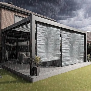 hippo waterproof balcony chick blind w-3ft x h-5ft sun rain amp dust protection rope mechanism roll up down outdoor bamboo shade for home window restaurant hotel resort pebble-grey 1 pc