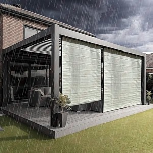 hippo waterproof balcony chick blind w-4ft x h-5ft sun rain amp dust protection rope mechanism roll up down outdoor bamboo shade for home window restaurant hotel resort ivory-glow 1 pc