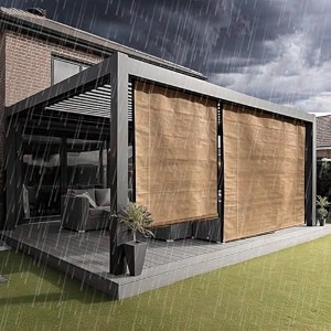 hippo waterproof balcony chick blind w-4ft x h-9ft sun rain amp dust protection rope mechanism roll up down outdoor bamboo shade for home window restaurant hotel resort pebble-grey 1 pc