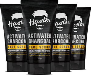 hipster activated charcoal face scrub 100gm  pack of 4  for oily skin  normal skin  walnut scrub grits milk protein  aloe vera  exfoliating fights blackhead deep pore cleansing  face body  neck  scrub 400 g