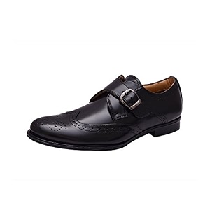 HiRELS Men Black Brogue Monk Shoes