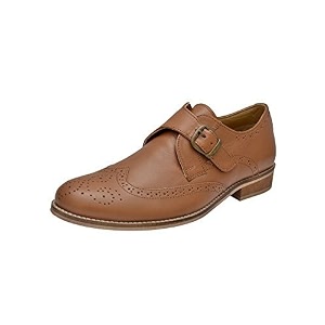 HiRELS Men Tan Pure Leather Monk Shoes