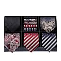 HISDERN Mens Ties Set 5PCS Collection Tie with Pocket Sqaure Formal Business Necktie Present Box Neckties Set for Men