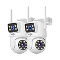 Hiseeu 2Pack Wireless Security Camera, Dual Lens WiFi PTZ Camera Outdoor