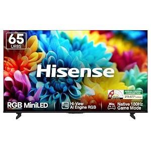 hisense 65 inch 65ur8s  rgb miniled  hi-view ai engine rgb  native 180hz game mode  up to 3500 nits peak brightness  imax enhanced  212 multi-channel surround  ai rgb light sensor