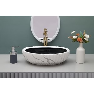 hisre ceramic tabletop washbasin18 x 13 x 55 inch black amp white