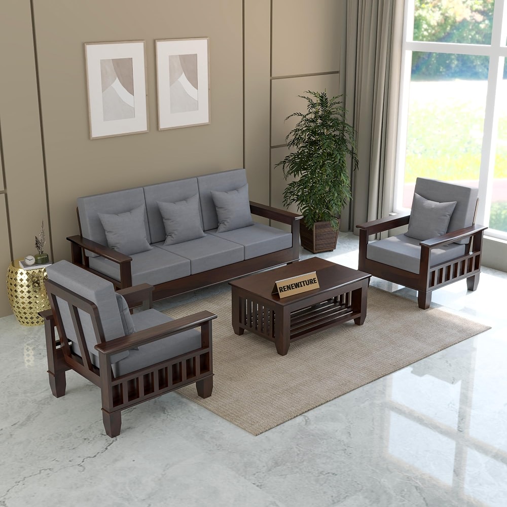 Sheesham Wooden 5 Seater Sofa Set for Living Room | Rosewood 5 Seater ...
