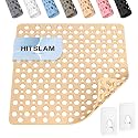 HITSLAM Shower Mat Non Slip, 21x21 Inch TPE Bath Mat, 2 Hooks, Orange