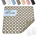 HITSLAM Shower Mat Non Slip, 21x21 Inch TPE Bath Mat, 2 Hooks, Light Brown