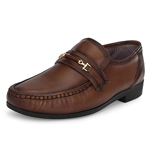 HITZ Mens Brown Leather Slip-On Comfort Shoes