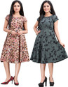 HIVA TRENDZ Women Fit and Flare Multicolor Knee Length Dress