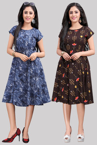 hiva trendz women skater multicolor below knee dress