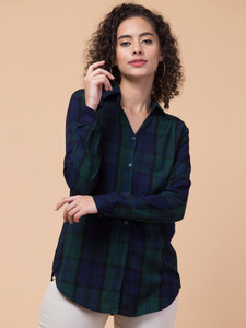 Hive91 Women Checkered Casual Black Dark Blue