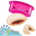 HiYZ Sandwich Cutter and Sealer - 5 PCS Decruster Sandwich Maker - Peanut Butter and Jelly Crustless Sandwich Bread Pancake Maker Cookie Cutter (Round Fuchsia and FruitPicks)