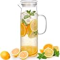 hjn Glass Pitcher with Lid Glass Water Carafe with Handle, Fridge Water Jug Cold or Hot Beverages, Iced Tea, Milk, Juice 1500ml/51oz