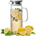 hjn Glass Pitcher with Lid Glass Water Carafe with Handle, Fridge Water Jug Cold or Hot Beverages, Iced Tea, Milk, Juice 1500ml/51oz