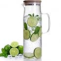 hjn Glass Pitcher with Lid Glass Water Carafe with Handle, Fridge Water Jug Cold or Hot Beverages, Iced Tea, Milk, Juice 1500ml/51oz &