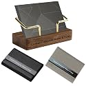 HJX Custom Business Card Holder for Desk, Engraved Walnut Wood Stand