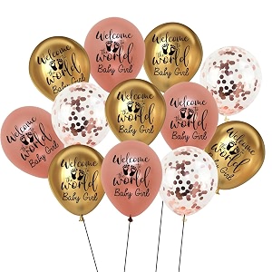 hk balloons rubber 35pcs welcome baby decoration item welcome to the word baby girl printed rose gold golden balloons shower decorations backdrop decorations set