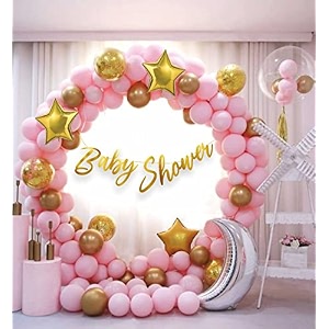 hk balloons cardstock 65 pcs pastel pink baby shower balloon decoration kit pink gold balloons combo with baby shower bannerballoon arch stirpglue dotballoon pump kids baby babyshower decorations