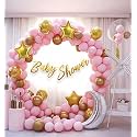 HK balloons Cardstock 65 Pcs Pastel Pink Baby Shower Balloon Decoration Kit Pink Gold balloons Combo With Baby Shower Banner,Balloon Arch Stirp,Glue Dot,Balloon Pump Kids Baby Babyshower Decorations